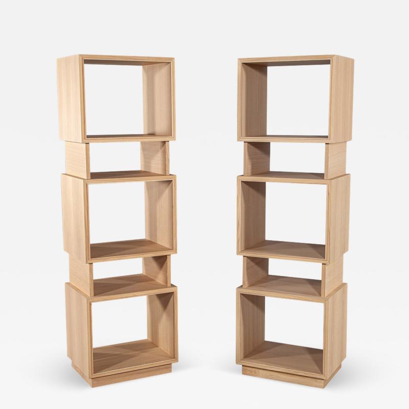 Pair of Modern Oak Bookcase Cabinets in Natural Washed Finish