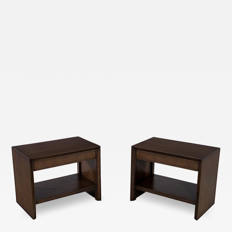 Pair of Modern Oak Nightstand End Tables in Dark Walnut