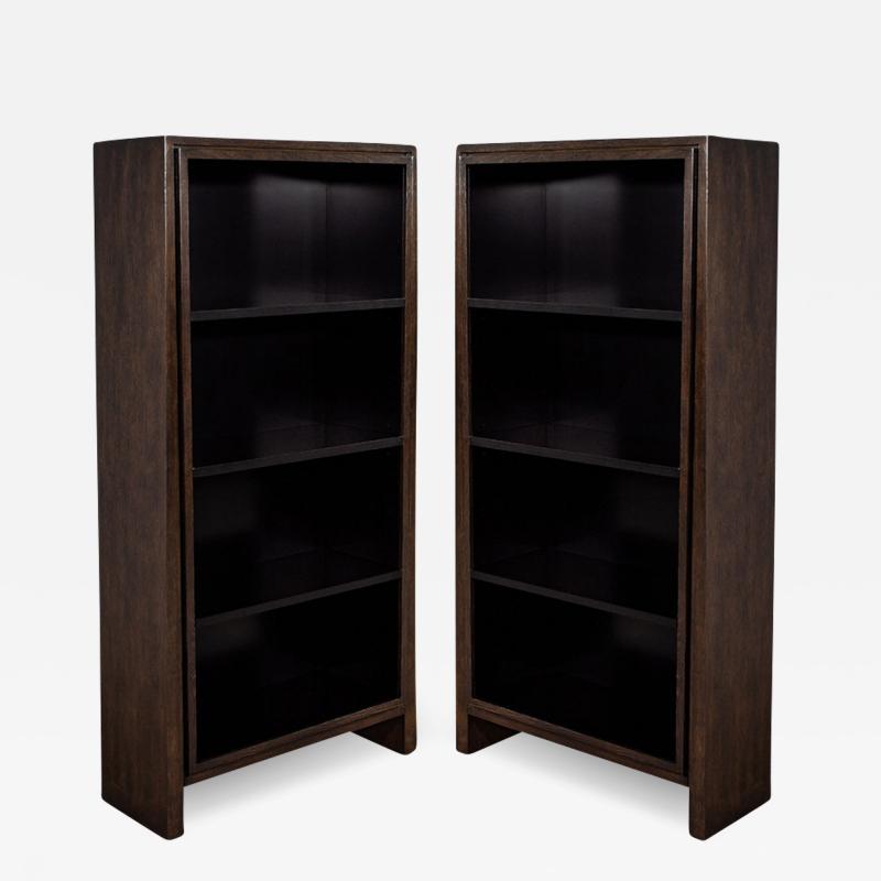 Pair of Modern Walnut and Black Bookcases