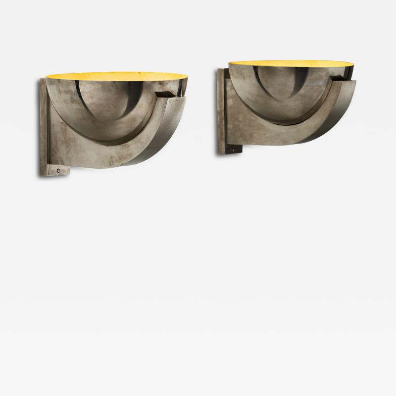Pair of Modernist Chromed Metal Wall Lamps France 20th Century