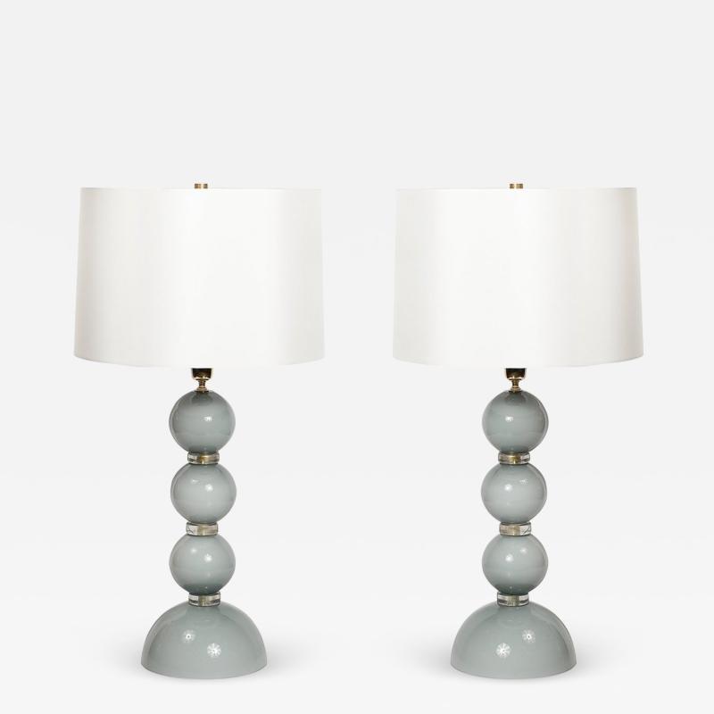 Pair of Modernist Dove Grey Murano Glass Table Lamps with 24 Karat Gold Bands