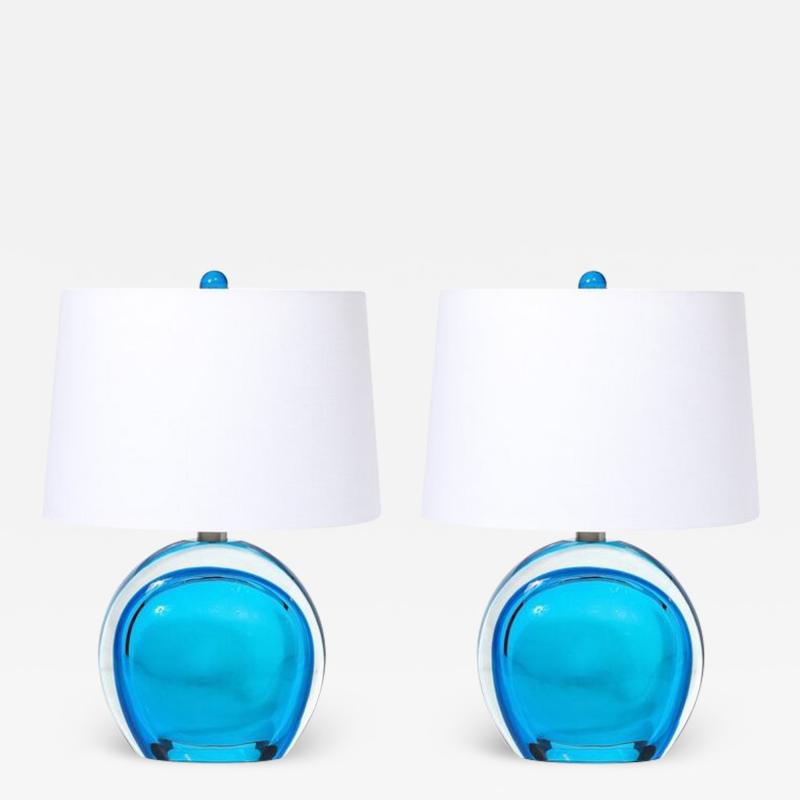 Pair of Modernist Hand Blown Murano Cobalt Blue Glass Table Lamps