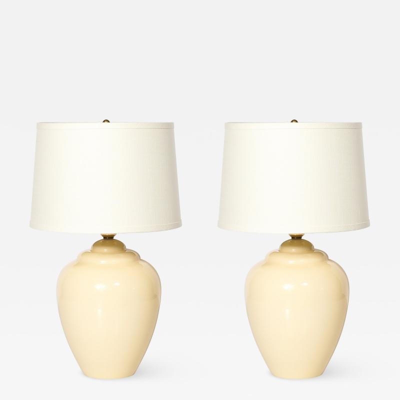 Pair of Modernist Hand Blown Murano Glass Urn Form Vellum Hue Table Lamps