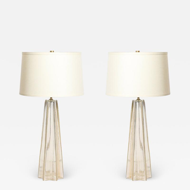 Pair of Modernist Hand Blown Murano Glass X Form Table Lamps W 24 Karat Gold