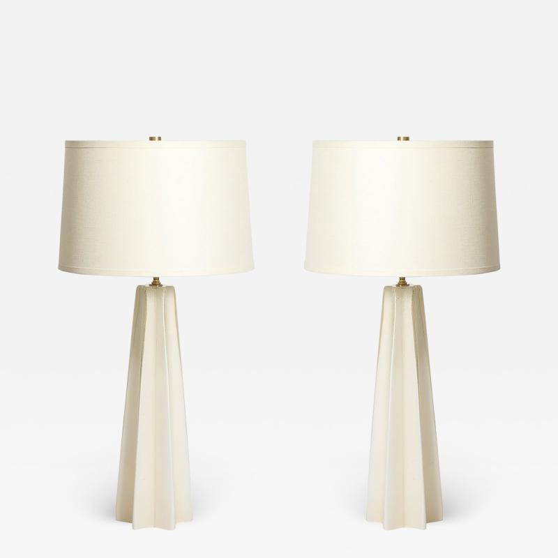 Pair of Modernist Hand Blown Murano Pearlescent Sculptural X Form Table Lamps