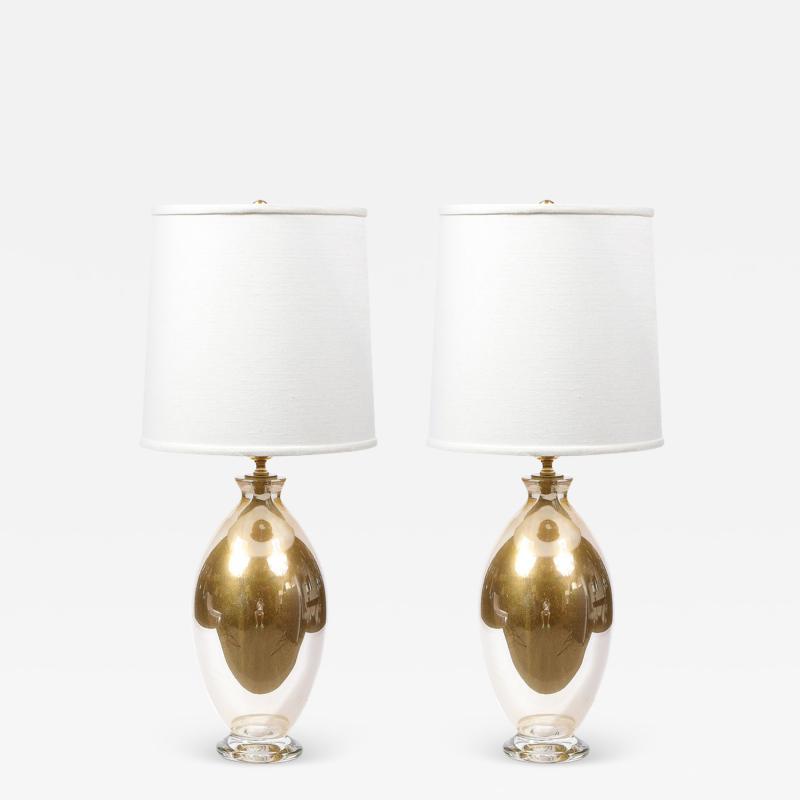 Pair of Modernist Handblown Murano 24kt Gold Fleck Table Lamps