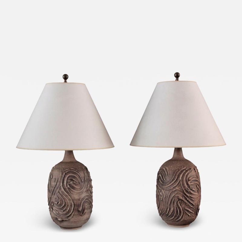 Pair of Modernist earthenware lamps