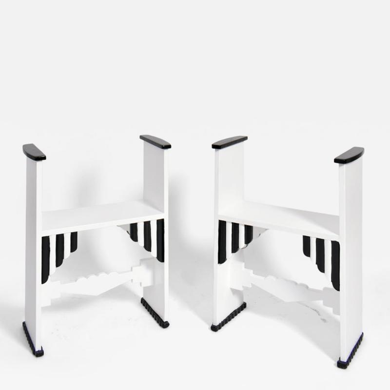 Pair of Modernist white wooden painted stools Portugal 1930s