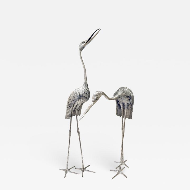 Pair of Monumental Egrets in Etched Aluminum 1970s