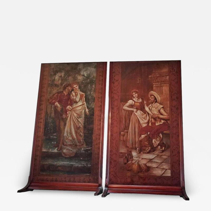 Pair of Monumental Framed Italian 18th Century Painted Tapestries