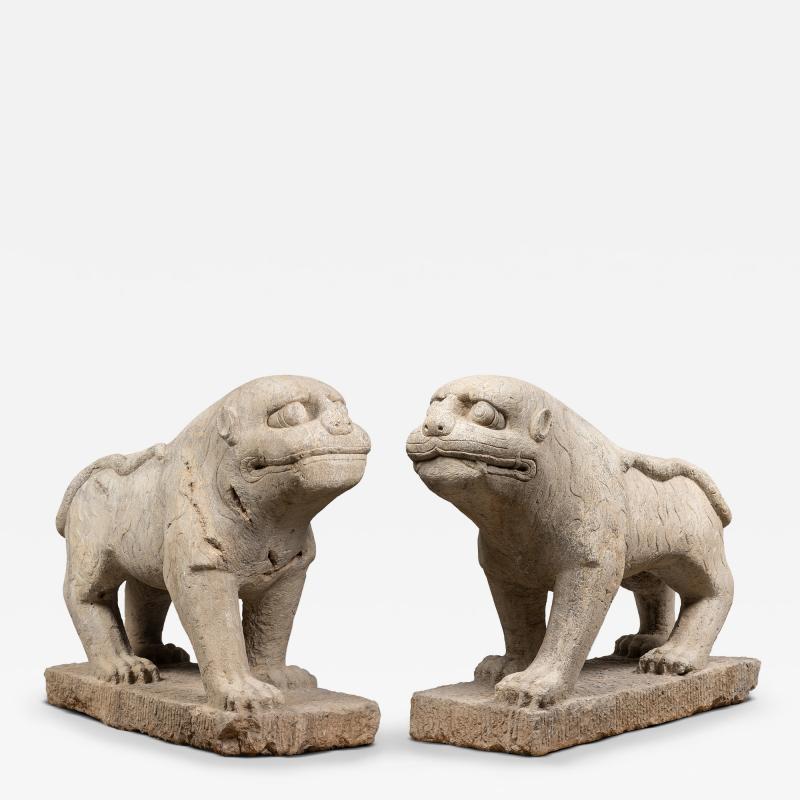 Pair of Monumental Stone Spirit Way Tigers