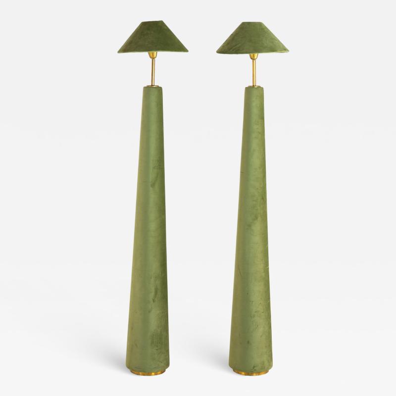 Pair of Moss Green Velvet Floor Lamps French Late 20th C 