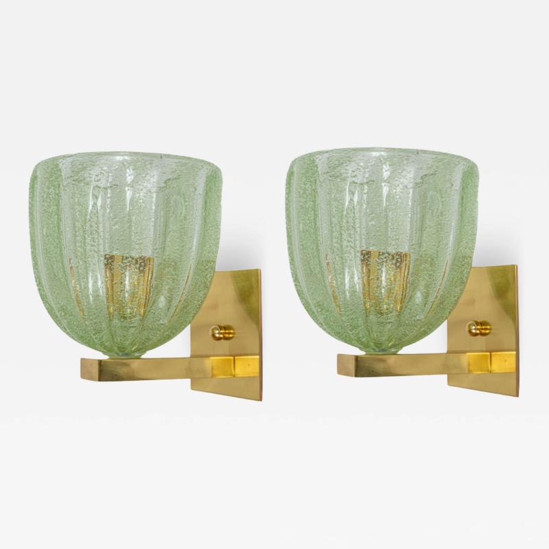 Pair of Murano Blown Lime Glass Wall Lights Contemporary UL Certified