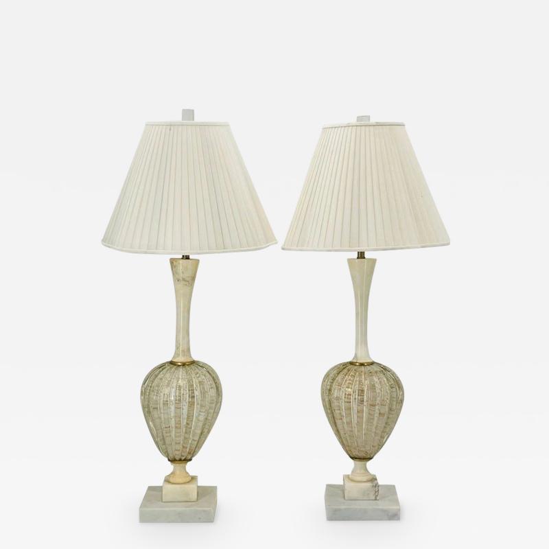 Pair of Murano Glass Alabaster Table Lamps Italy 1960s