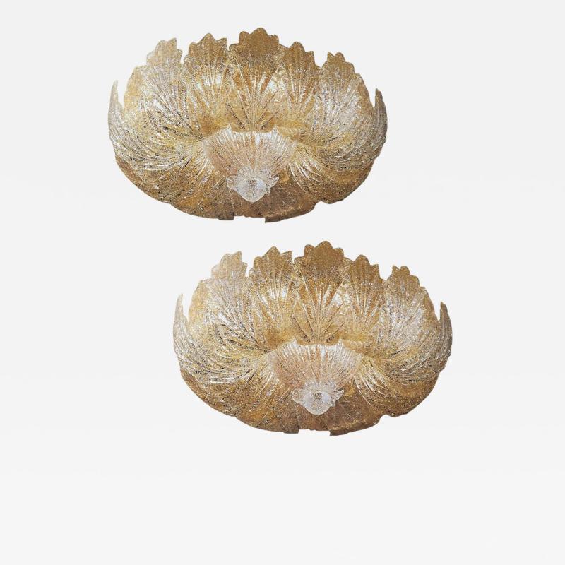 Pair of Murano Glass Leave Flush Mount or Ceiling Lights