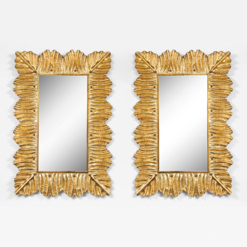 Pair of Murano Glass Mirrors with Gold Leaf and Brass Details Italy 2025