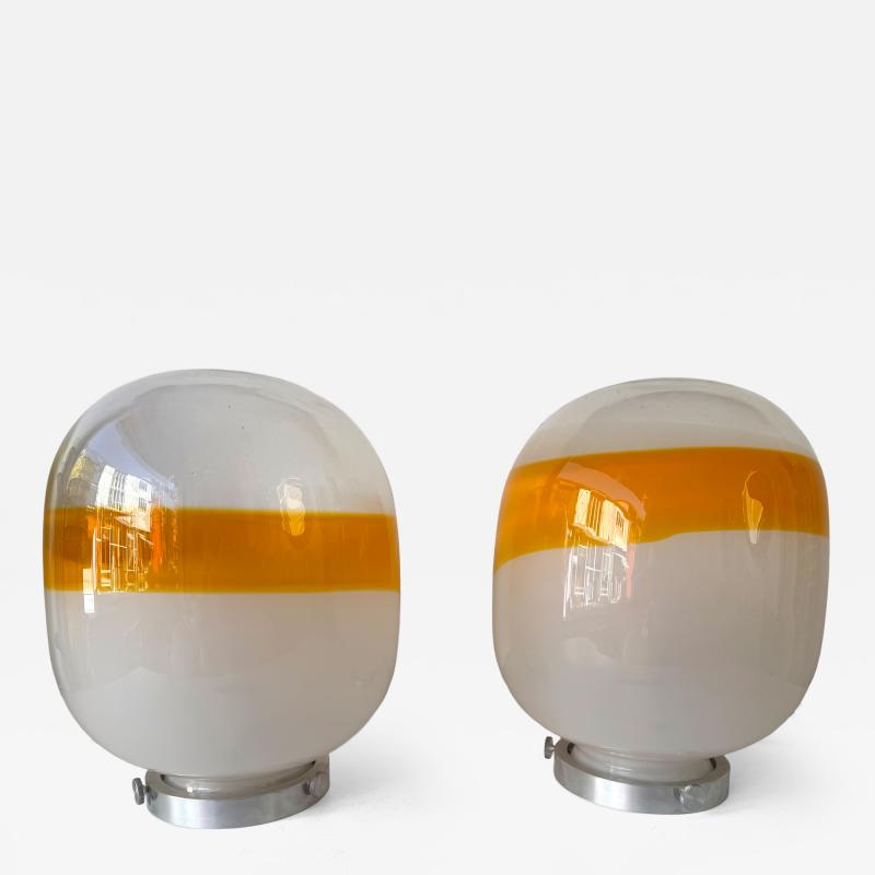 Pair of Murano Glass Orange White Smoke Saturn Lamps Italy 1970s