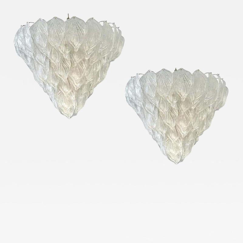 Pair of Murano Glass Polar Chandeliers Italian Modern 1970s