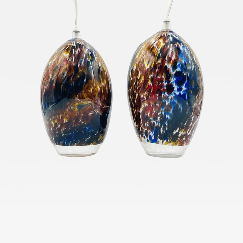 Pair of Murano Glass Style Pendant Lights Signed Dated