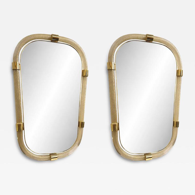 Pair of Murano Glass Wall Mirrors in Gold Leaf Torciglione Venetian Design