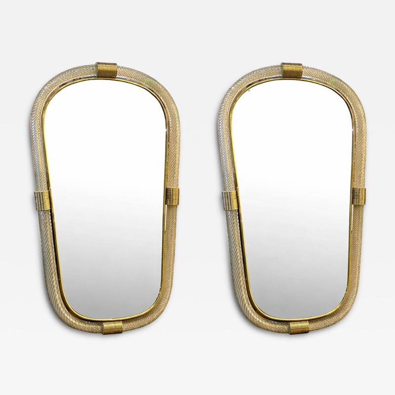 Pair of Murano Glass Wall Mirrors in Gold Leaf Torciglione Venetian Design
