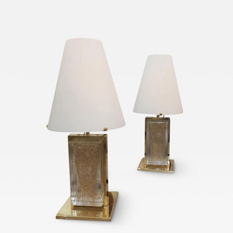 Pair of Murano Glass and Brass Table Lamps