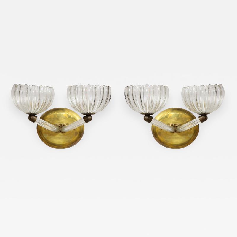 Pair of Murano glass and brass wall sconces