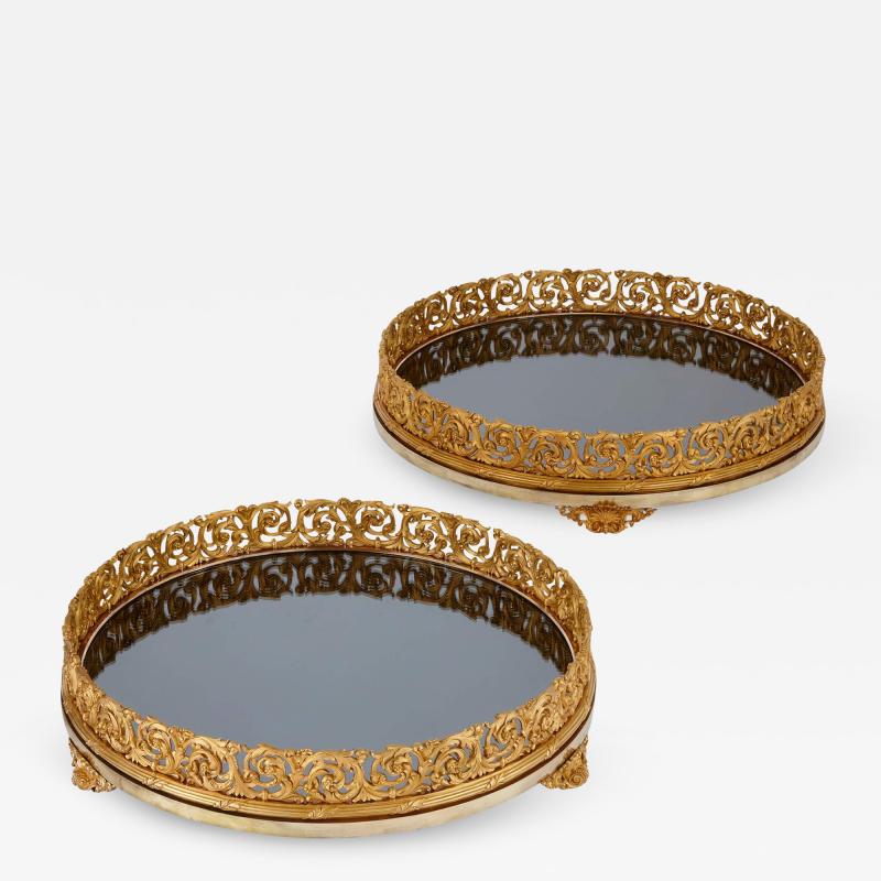 Pair of Napoleon III scrolling foliate ormolu surtouts de table