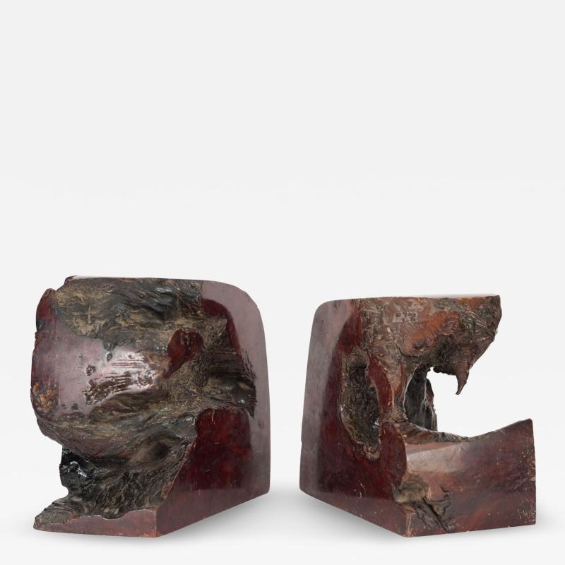 Pair of Natural Burl Wood Bookends