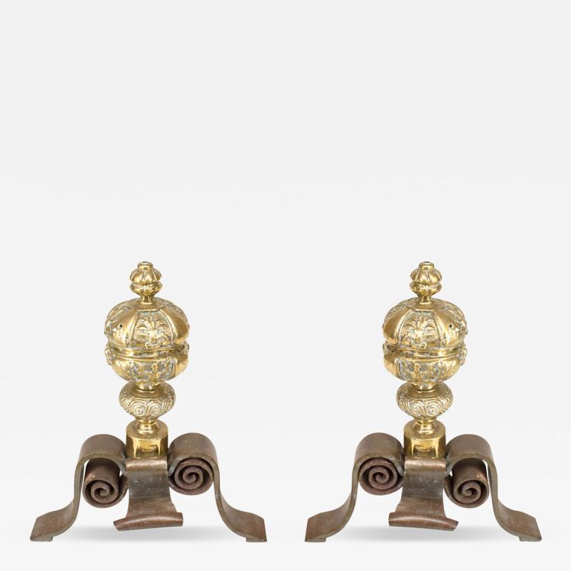 Pair of Neo Classic Large Brass Andirons