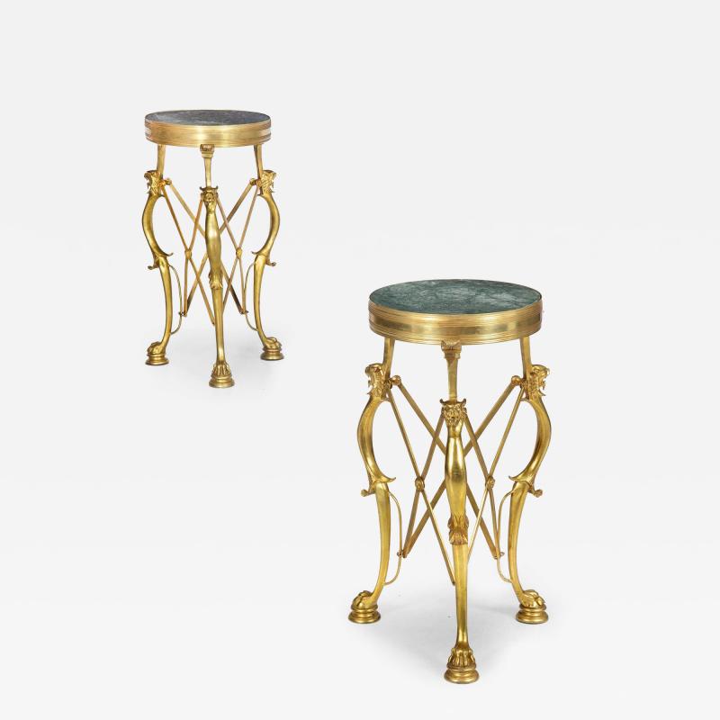 Pair of Neo Pompeian Brass and Green Marble Gueridon Side Tables