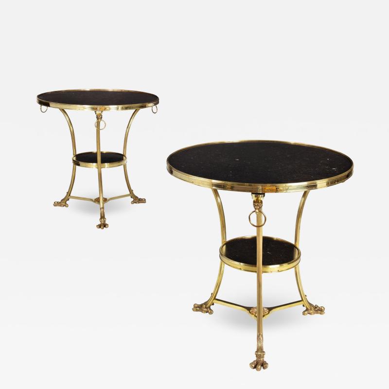 Pair of Neoclassical Fossilized Marble Brass Gueridon End Tables