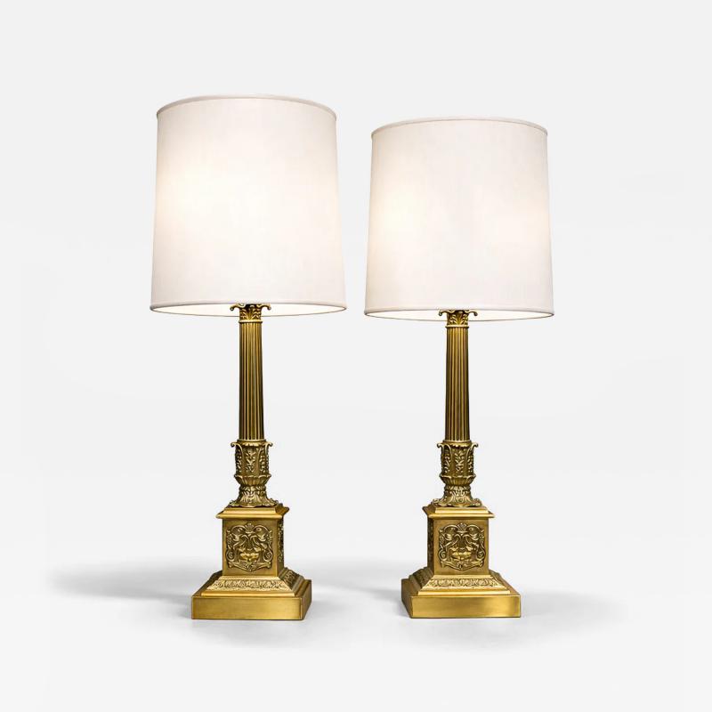 Pair of Neoclassical Revival Bronze Table Lamps with Sculptural Classical Bases
