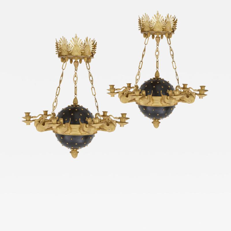 Pair of Neoclassical style gilt bronze chandeliers