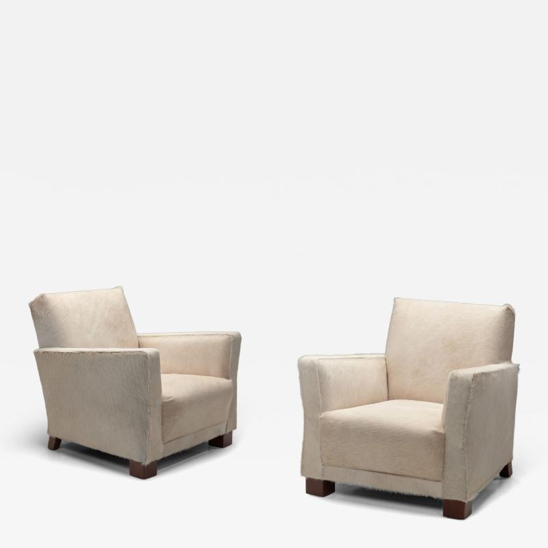 Pair of Norwegian Armchairs in Cowhide Norway ca 1930s