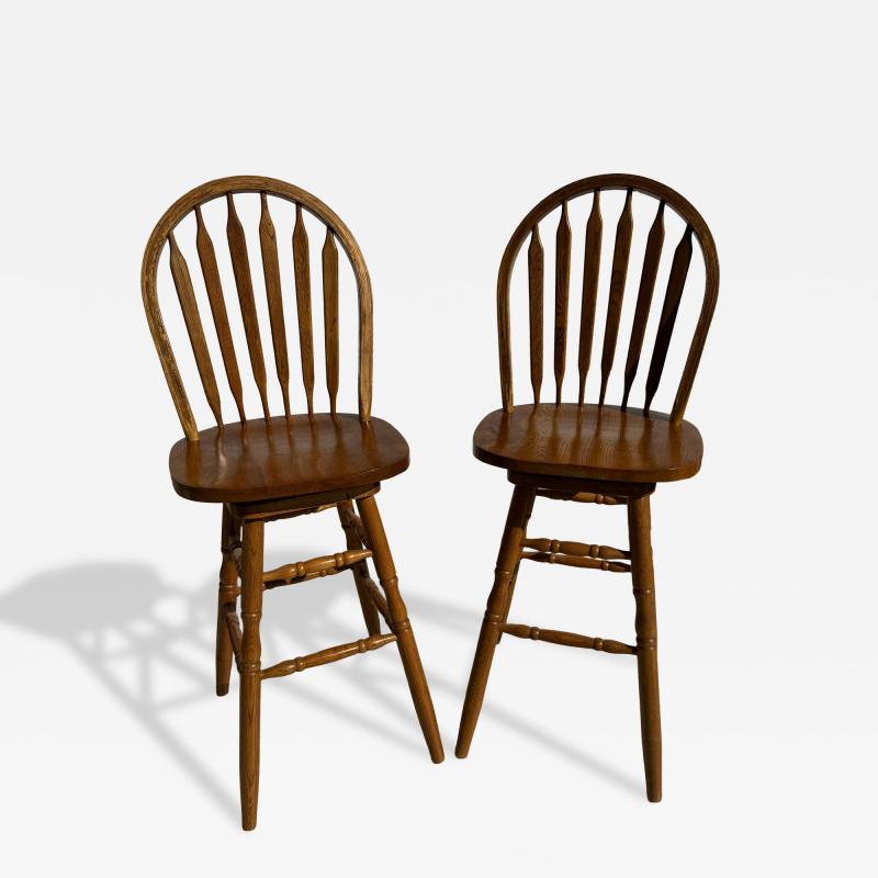 Pair of Oak Windsor Style Swivel Barstools