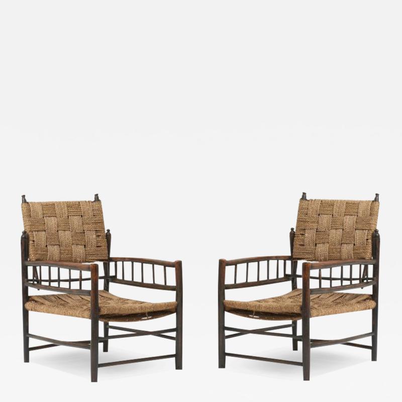 Pair of Oak and Rope Armchairs