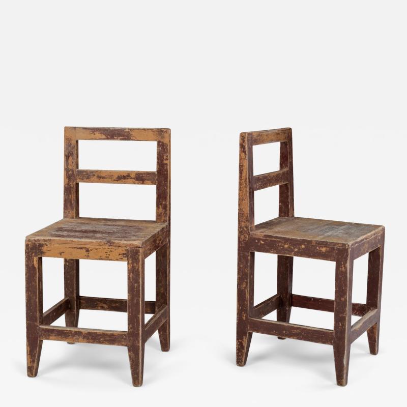 Pair of Ocher and Oxblood Red Painted Vernacular Swedish Chairs