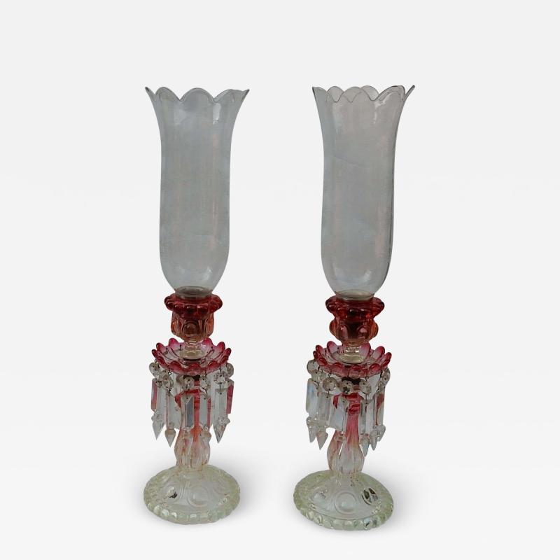 Pair of Opalescent Crystal Candlesticks and Red Baccarat Signed 1950 1970