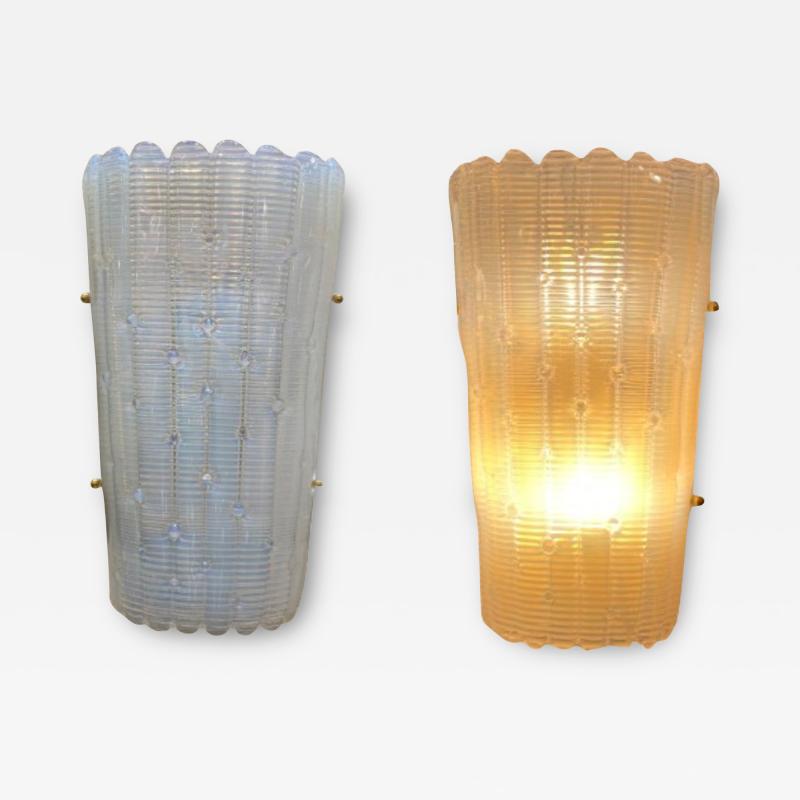 Pair of Opalina Murano Fluted Sconces