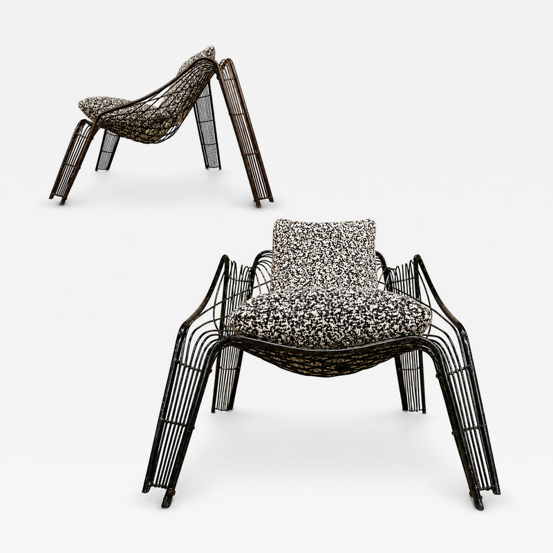 Pair of Organic shaped Iron Armchairs with Boucl Upholstery Brazil 1950s