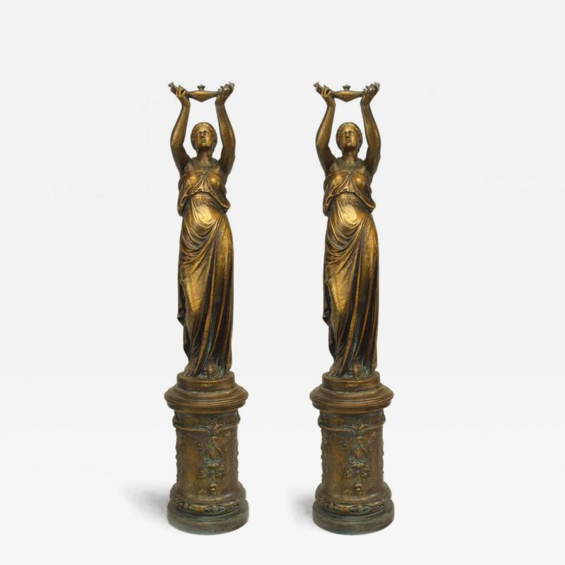 Pair of Outdoor Iron Greek Female Figure Statuaries