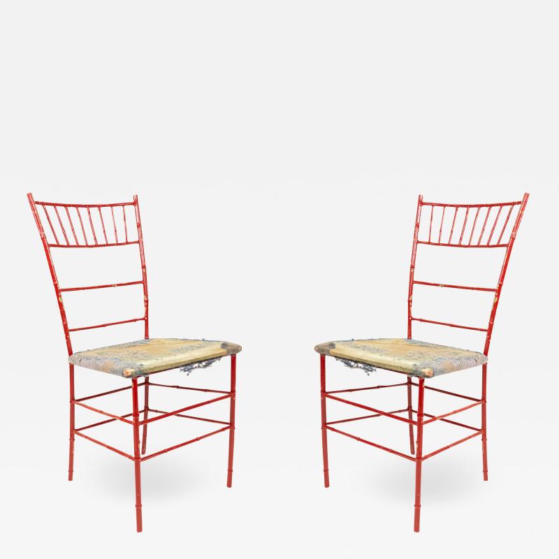 Pair of Outdoor Painted Iron Side Chairs