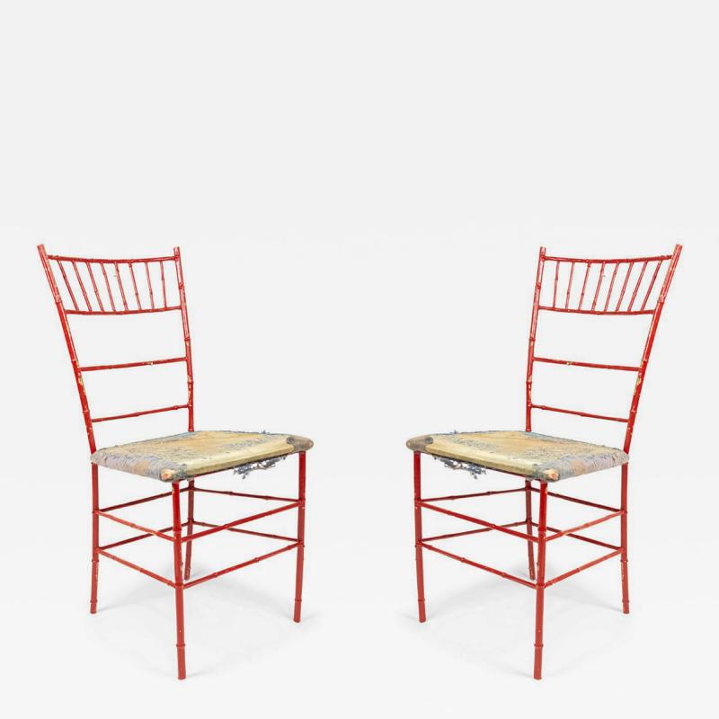 Pair of Outdoor Painted Iron Side Chairs