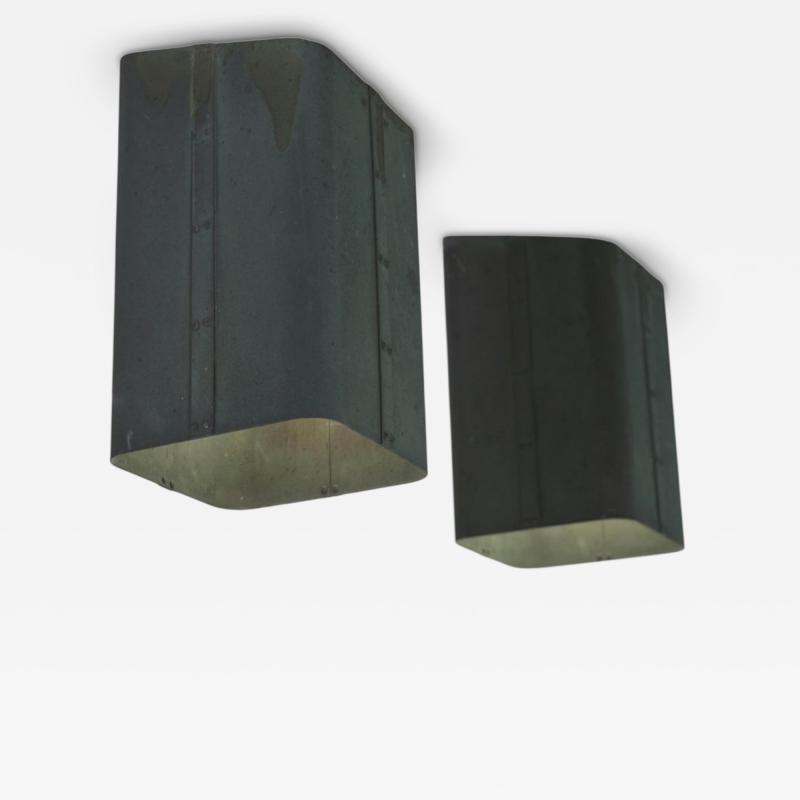 Pair of Outdoor Patinated Copper Ceiling Wall Lamps Finland 1950s