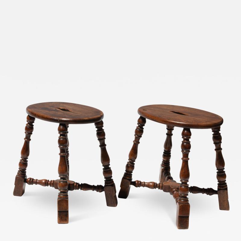 Pair of Oval Oak Stools English circa 1880
