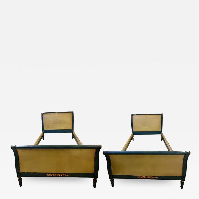 Pair of Paint and Parcel Gilt Twin Bed Frames by Maison Jansen