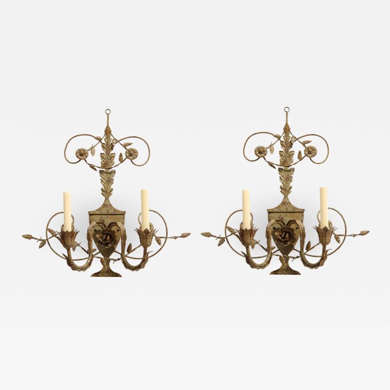 Pair of Painted Tole 2 Light Sconces