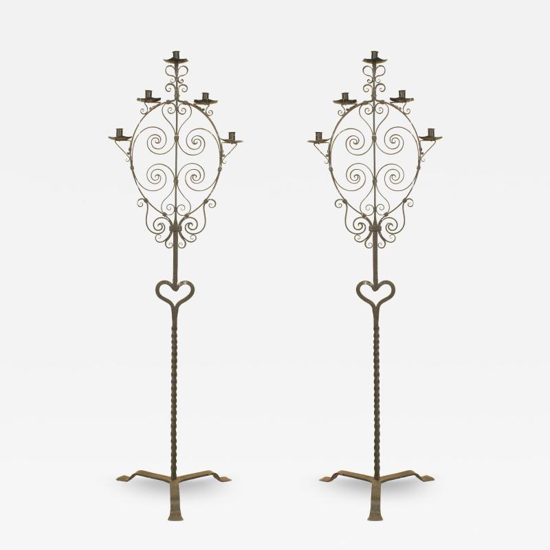 Pair of Pair Italian Renaissance Style Wrought Iron Floor Torchieres
