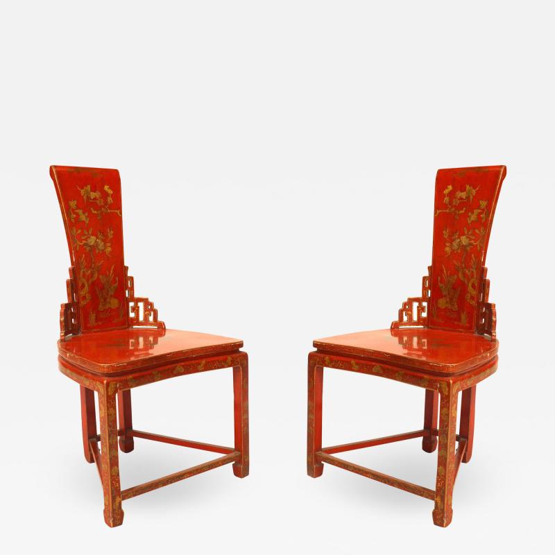 Pair of Pair of Asian Chinese 19th Cent Red Gilt Side Chairs